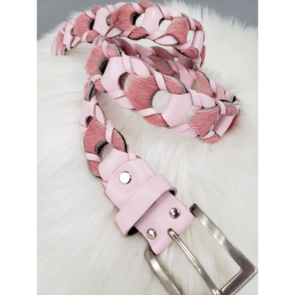 Vintage LEATHER Bohemian Pink Belt Fur Statement 80s‎ 70s Hipipe Fairycore